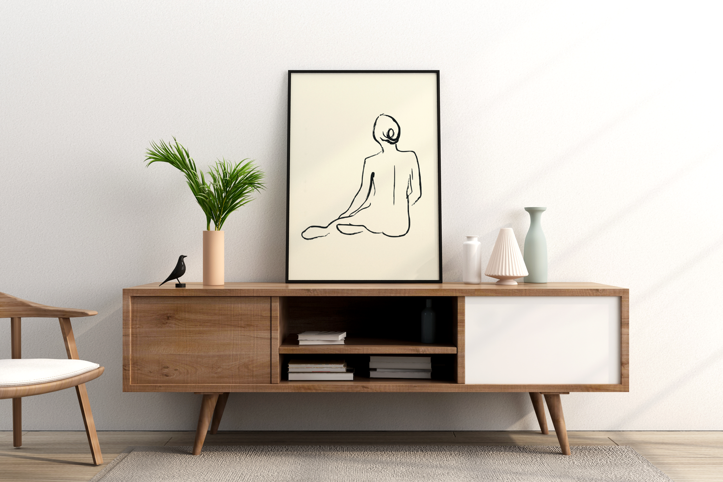 Abstract Female Figure Black Line Art No.6 Print Poster - Pitchers Design