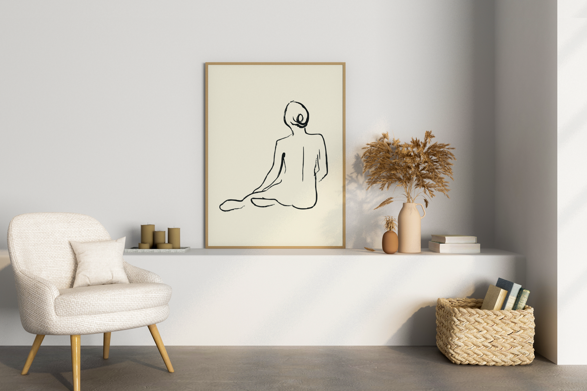 Abstract Female Figure Black Line Art No.6 Print Poster - Pitchers Design