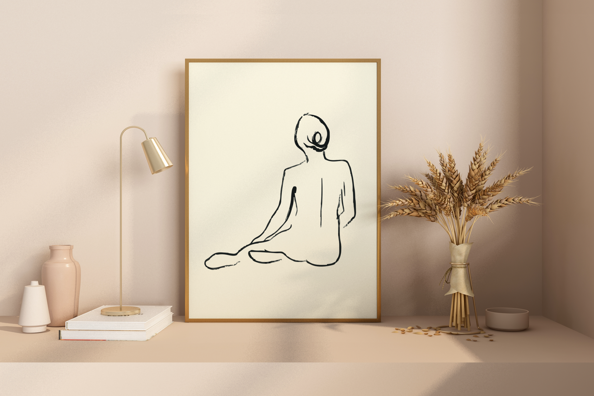 Abstract Female Figure Black Line Art No.6 Print Poster - Pitchers Design