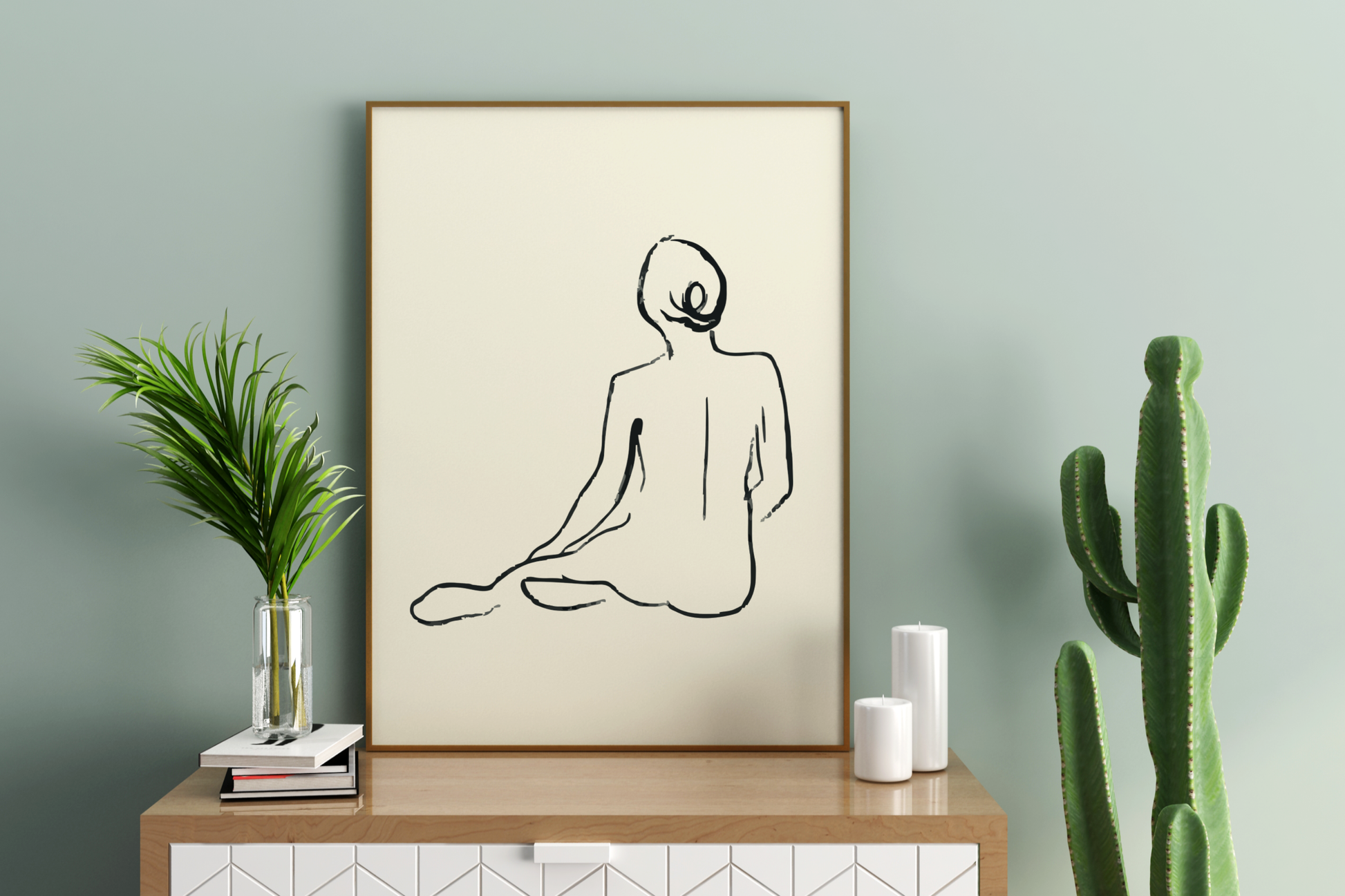 Abstract Female Figure Black Line Art No.6 Print Poster - Pitchers Design