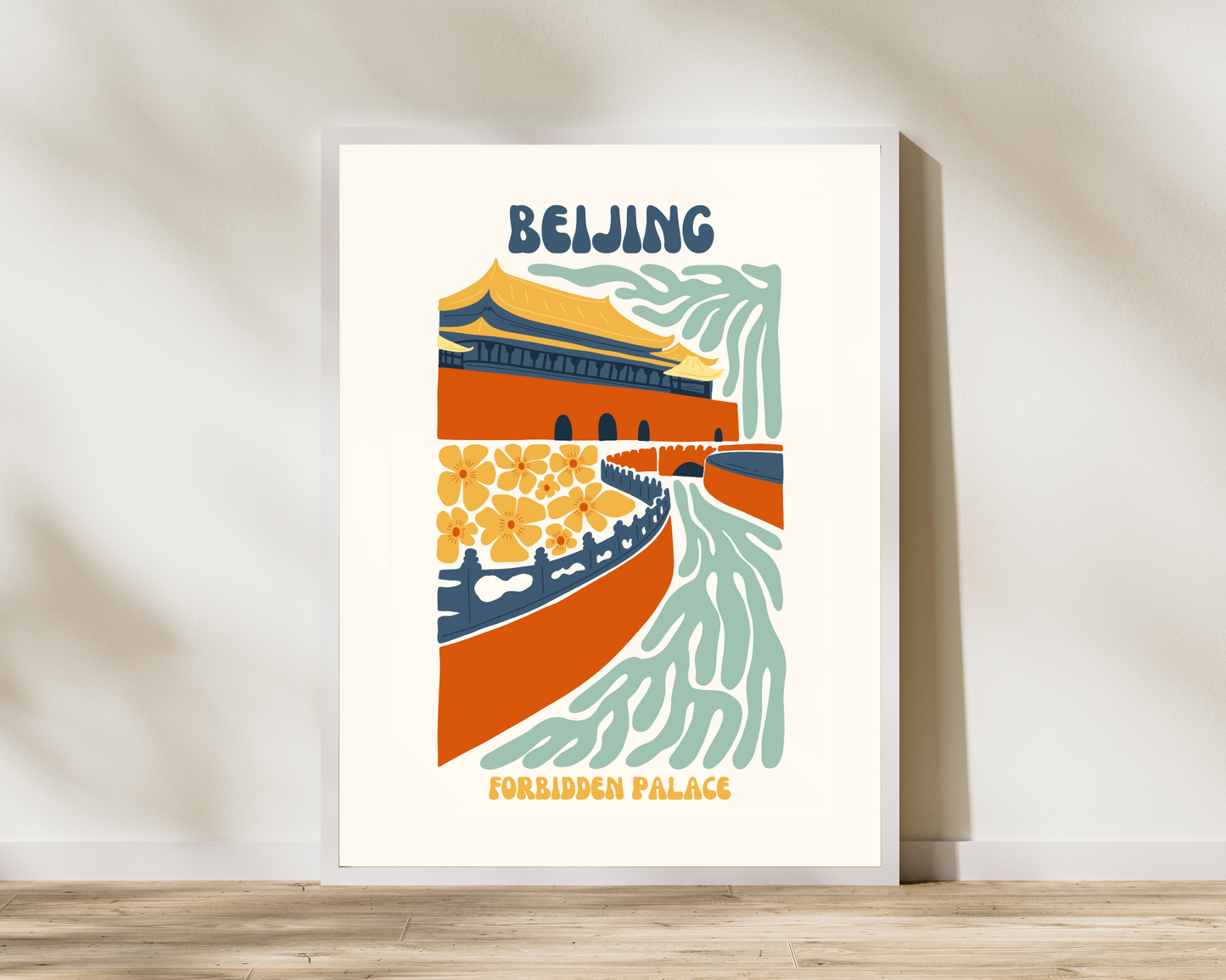 Beijing Forbidden Palace Floral Retro 60s Hippie Travel Print Poster - Pitchers Design