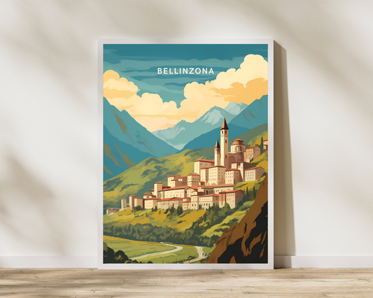 Bellinzona Switzerland Travel Poster Print - Pitchers Design