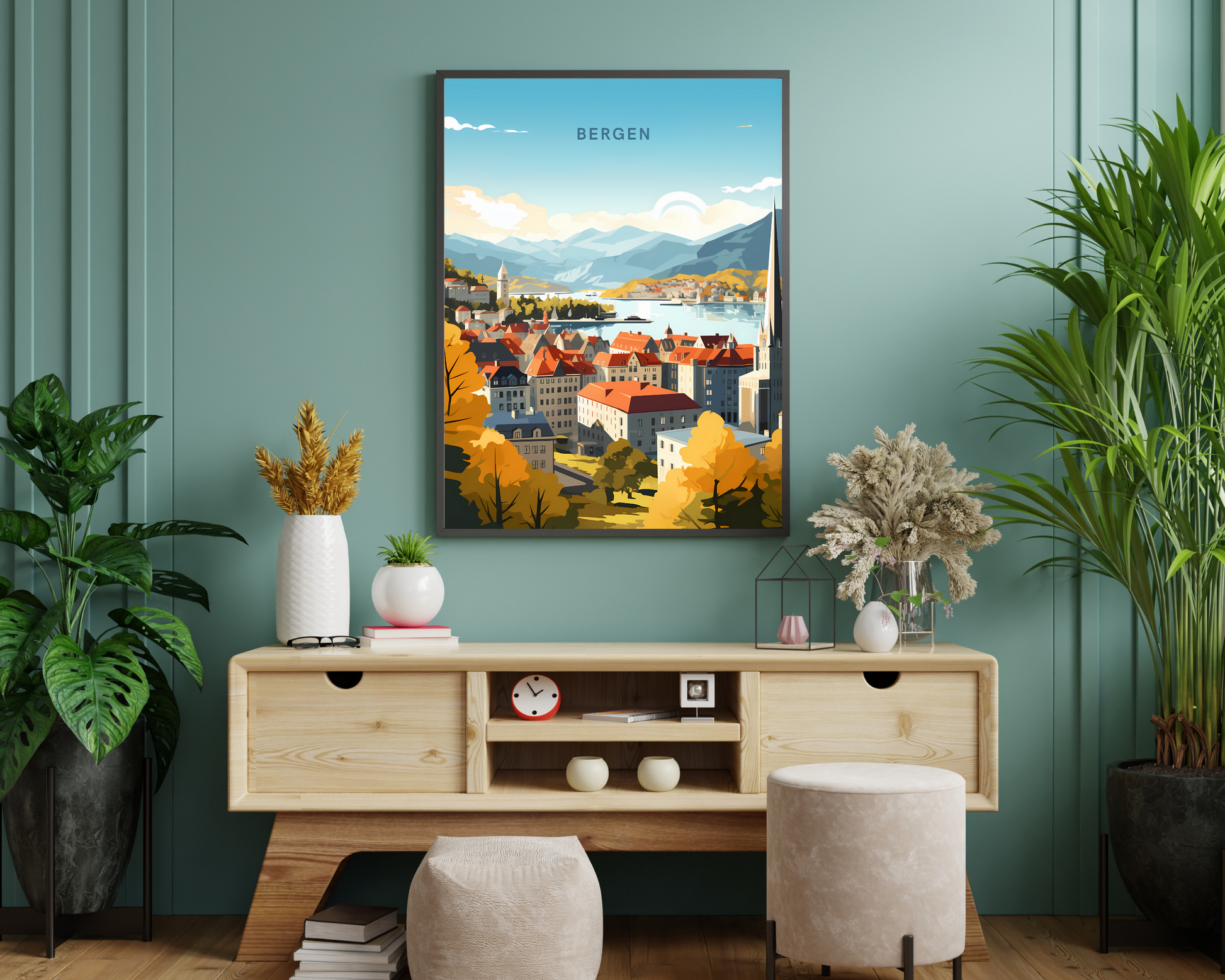 Bergen Norway Travel Poster Print - Pitchers Design