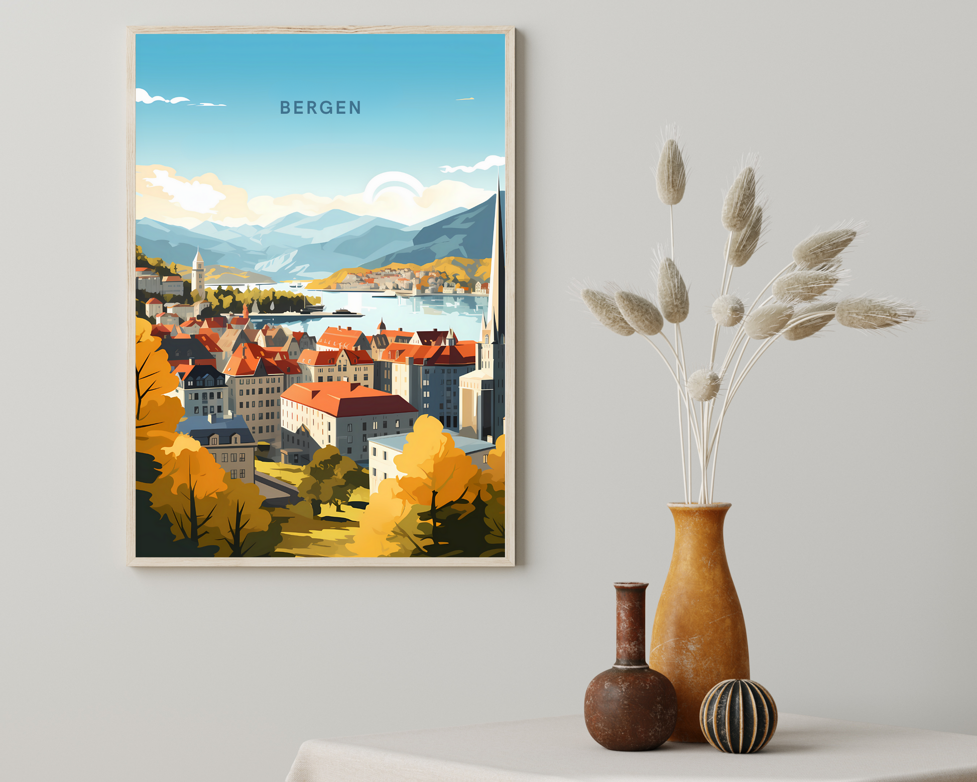 Bergen Norway Travel Poster Print - Pitchers Design