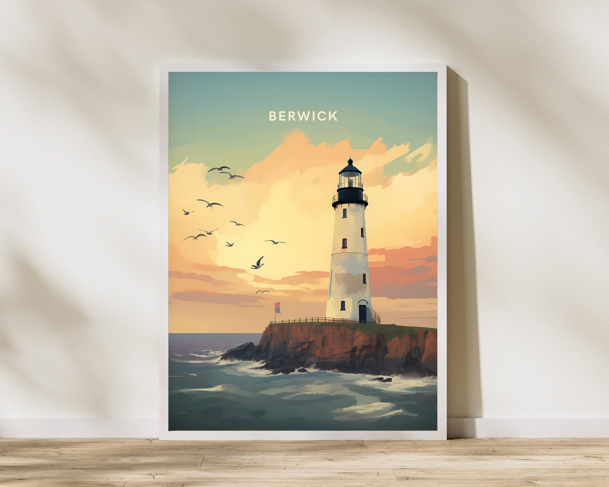 Berwick Lighthouse England Travel Poster Print - Pitchers Design