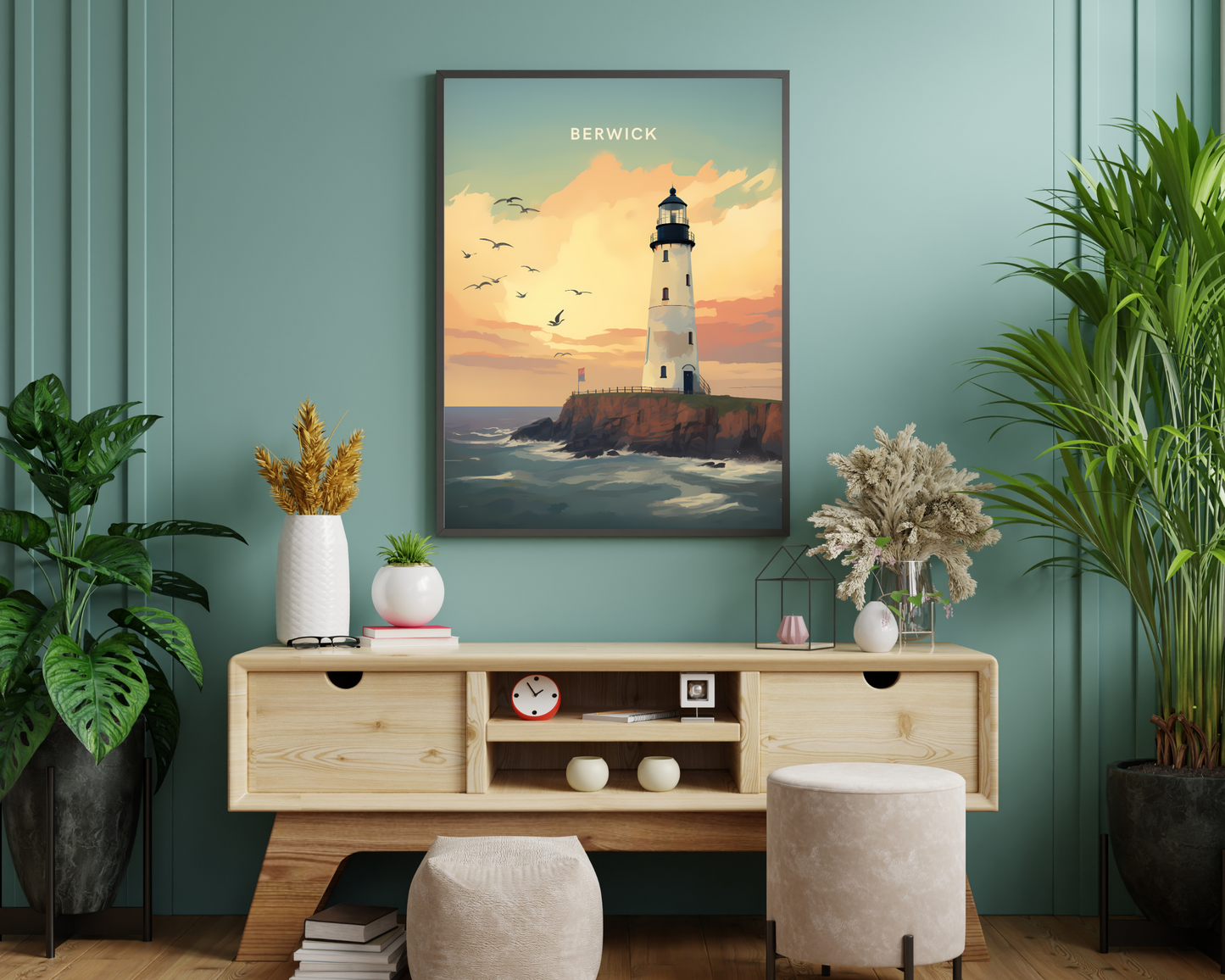 Berwick Lighthouse England Travel Poster Print - Pitchers Design