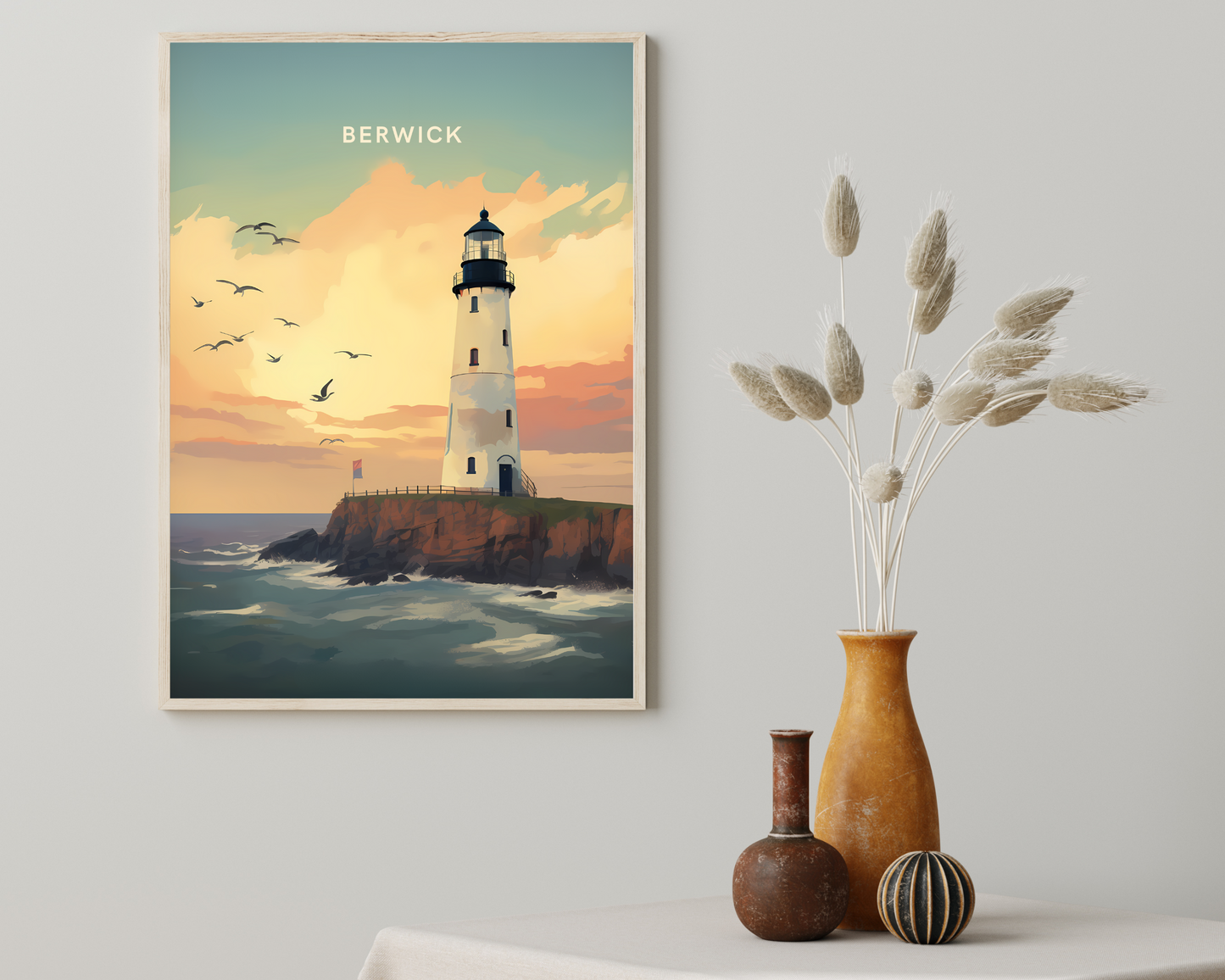 Berwick Lighthouse England Travel Poster Print - Pitchers Design