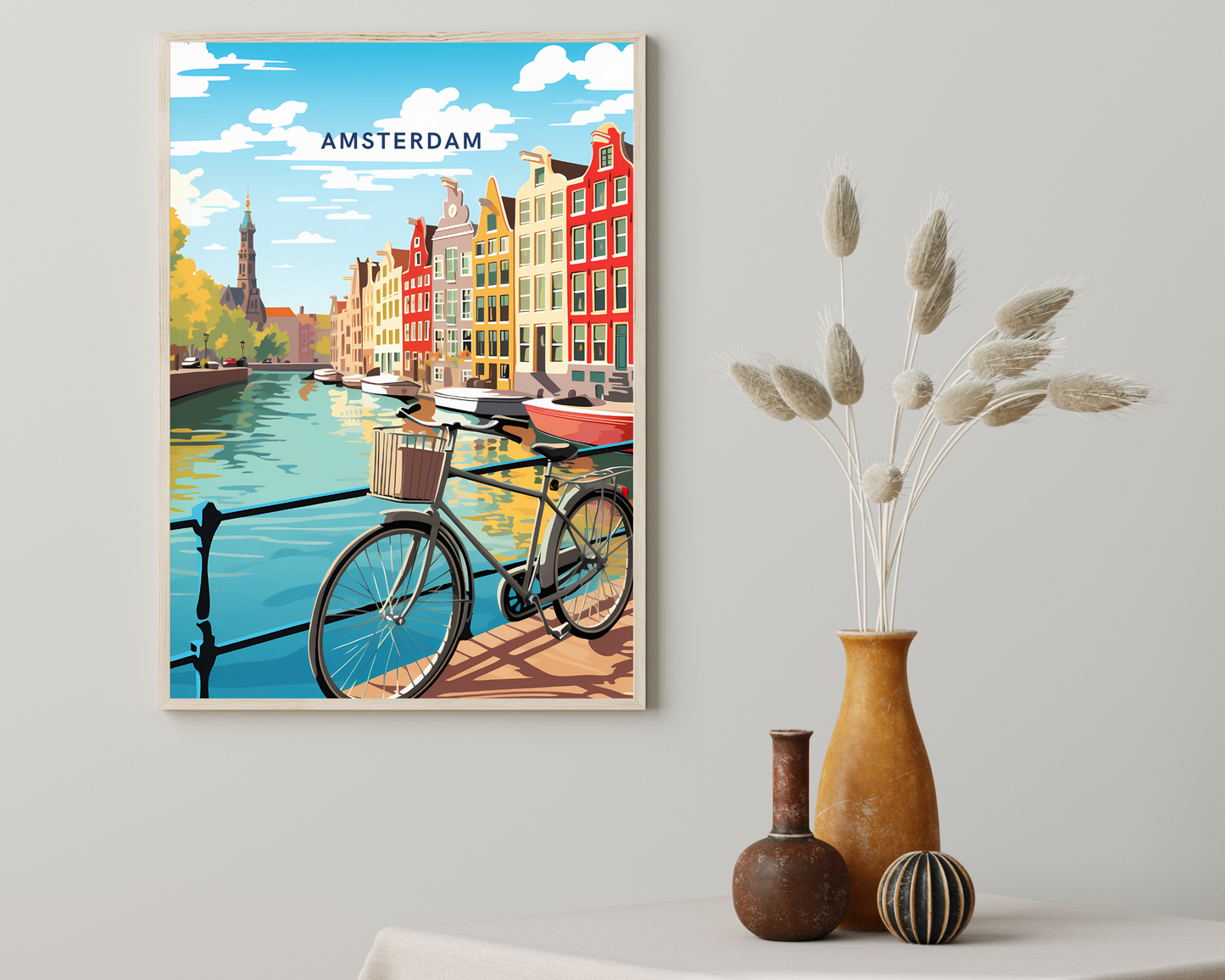 Biking Around Amsterdam Travel Poster Print - Pitchers Design