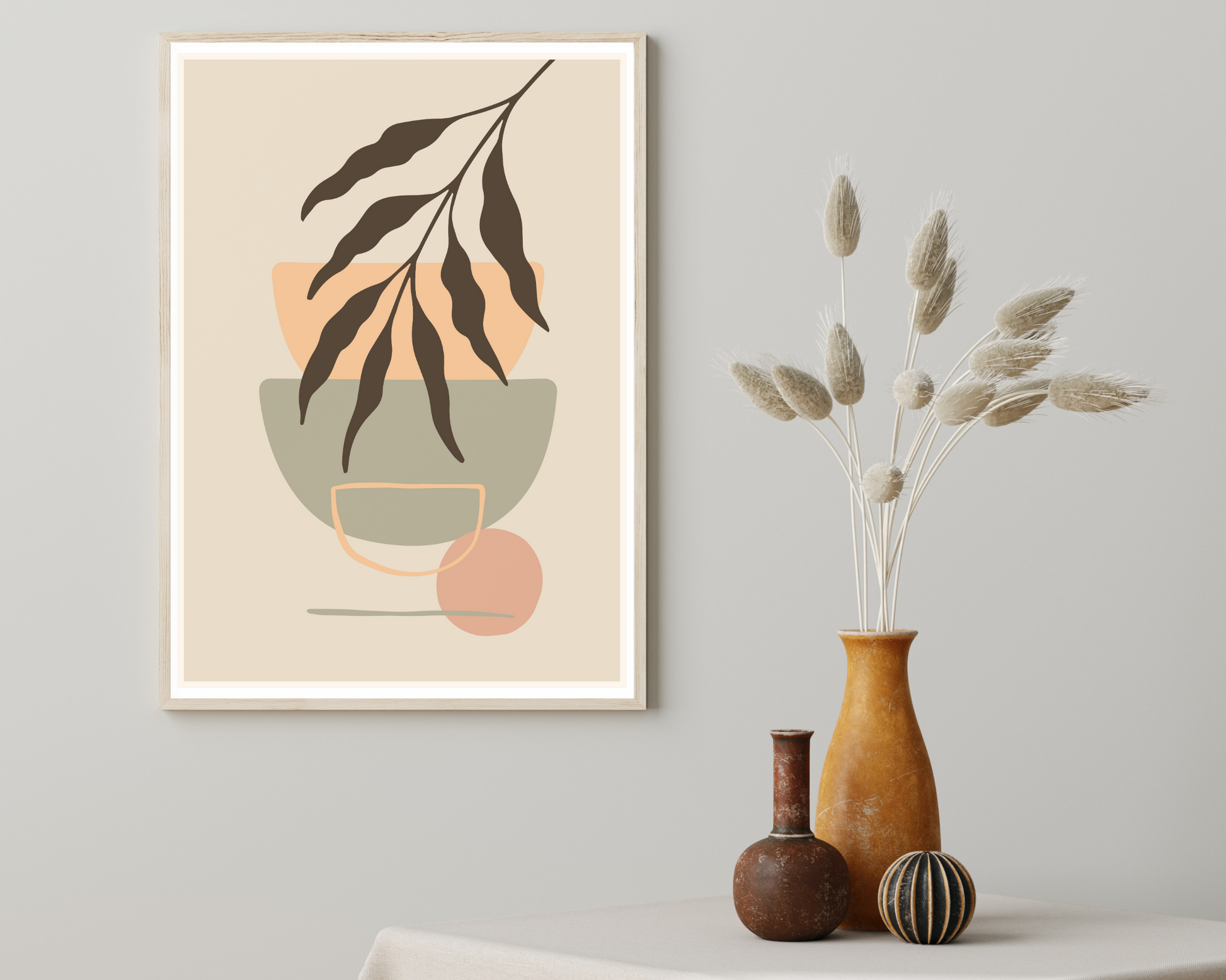 Set of 3 Boho Floral Neutral Colours Wall Art Prints - Pitchers Design