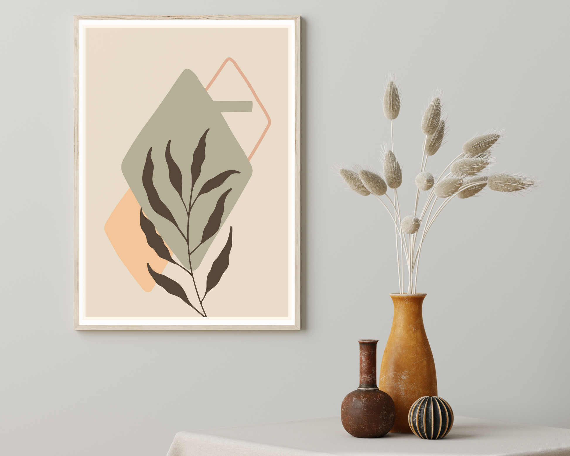 Set of 3 Boho Floral Neutral Colours Wall Art Prints - Pitchers Design