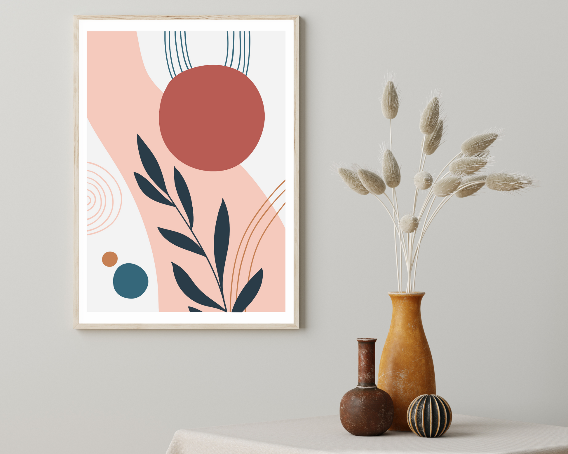 Set of 3 Boho Floral and Abstract Shapes Wall Art Prints - Pitchers Design