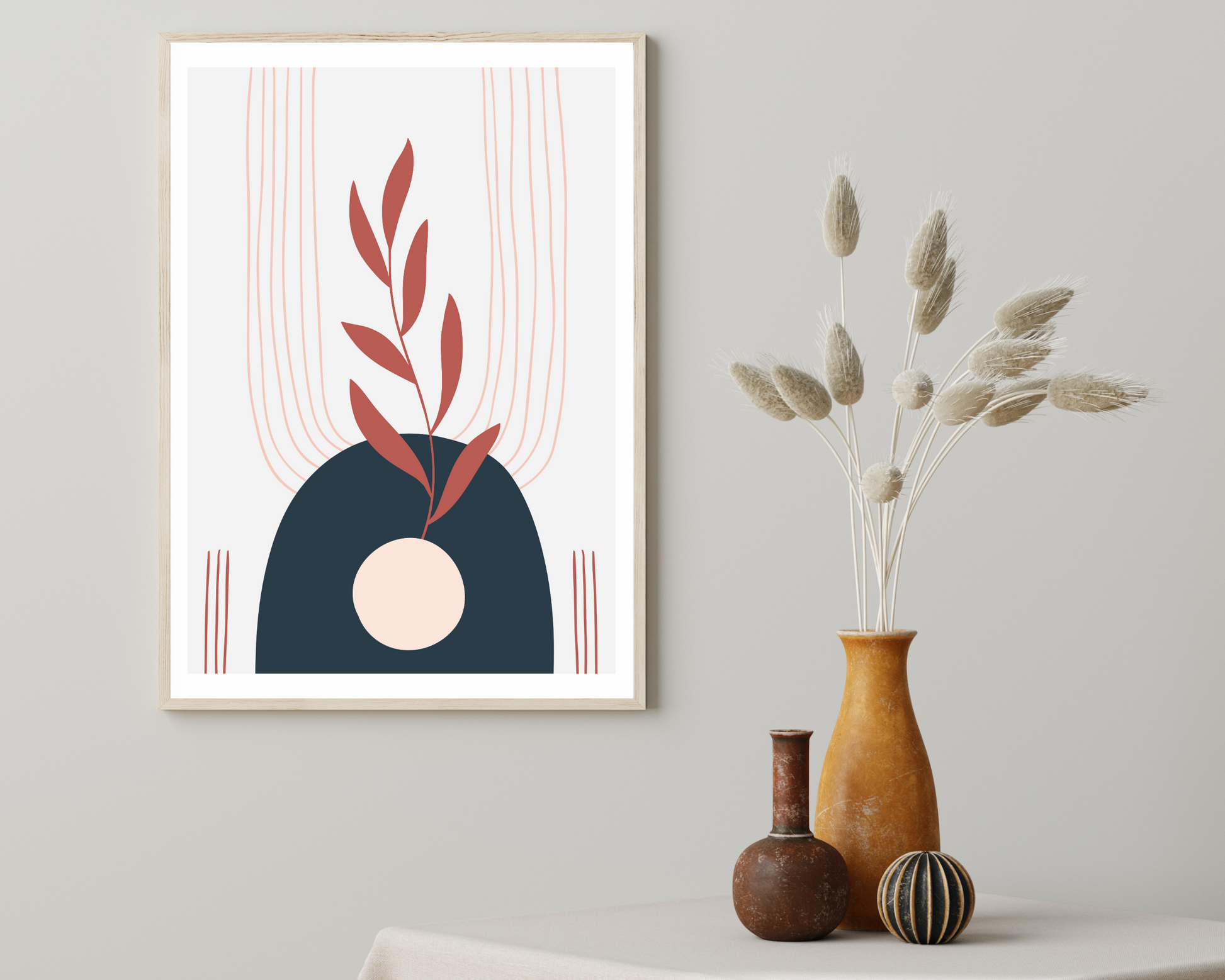 Set of 3 Boho Floral and Abstract Shapes Wall Art Prints - Pitchers Design