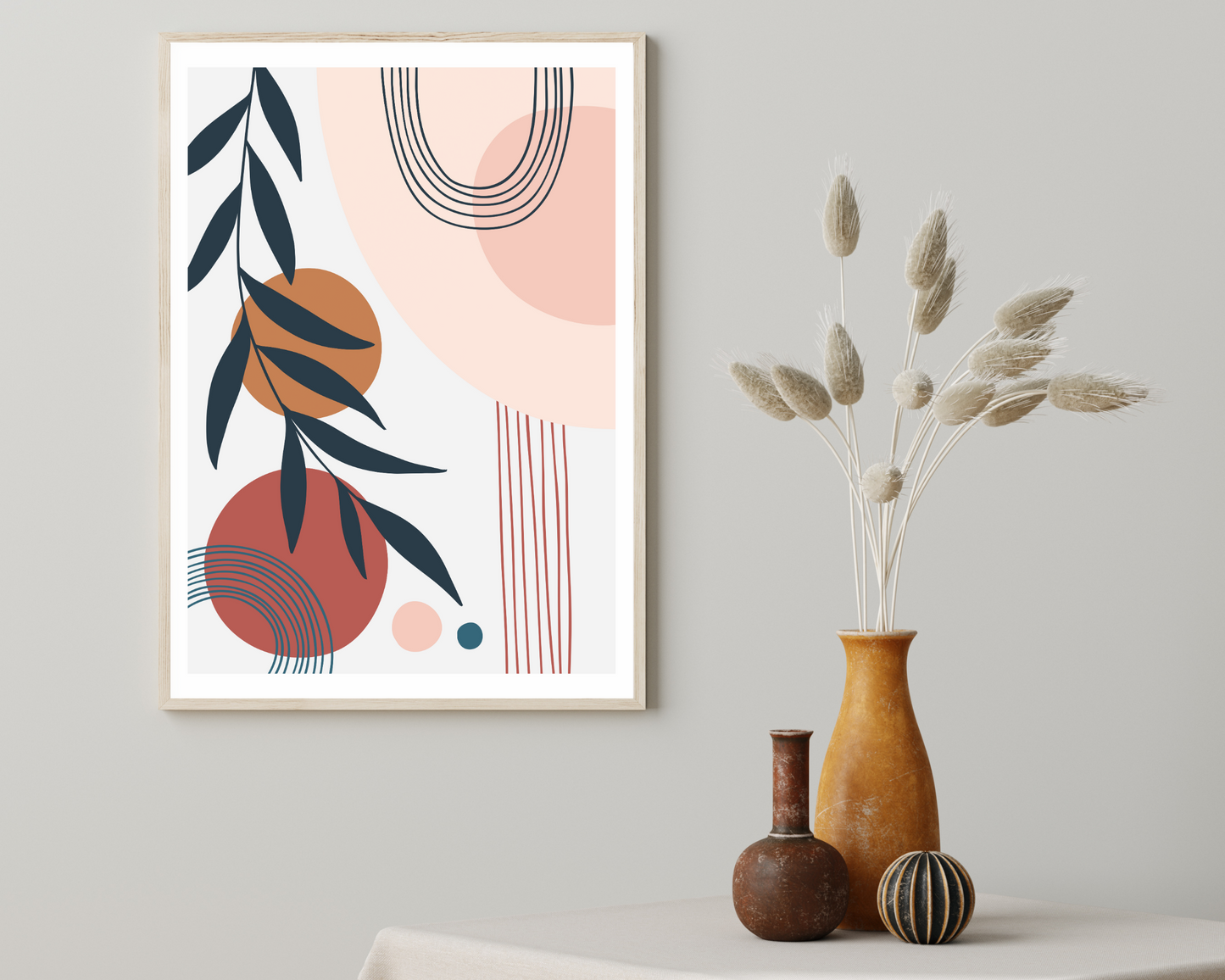 Set of 3 Boho Floral and Abstract Shapes Wall Art Prints - Pitchers Design