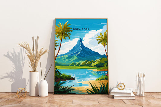 Bora Bora Volcano Polynesia Travel Print Poster - Pitchers Design