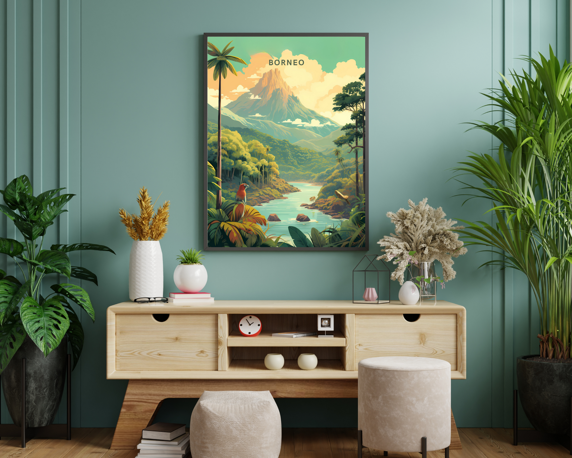 Borneo Malaysia & Indonesia Travel Poster Print - Pitchers Design