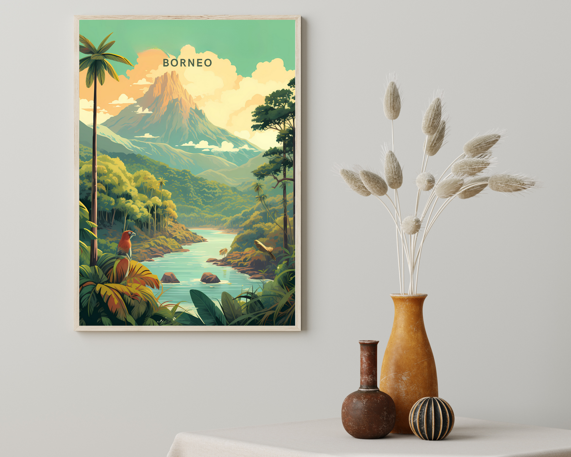 Borneo Malaysia & Indonesia Travel Poster Print - Pitchers Design