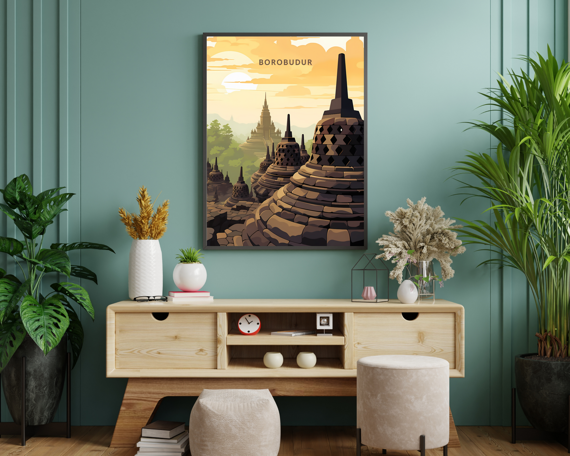 Borobudur Indonesia Travel Poster Print - Pitchers Design