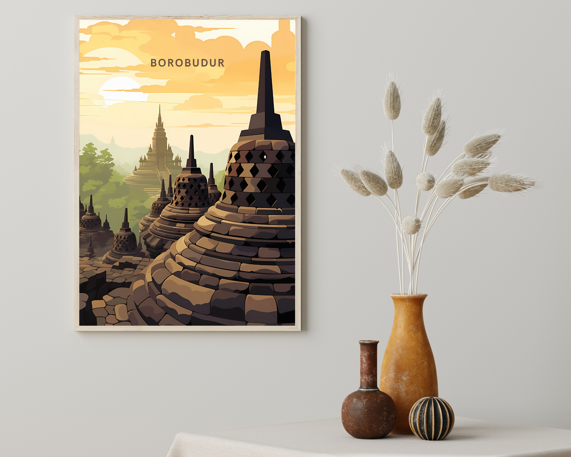 Borobudur Indonesia Travel Poster Print - Pitchers Design