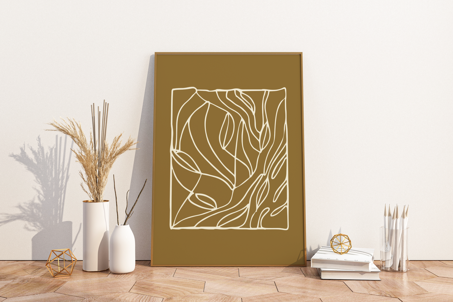 Brown Lines Abstract Line Art Print Print Poster - Pitchers Design