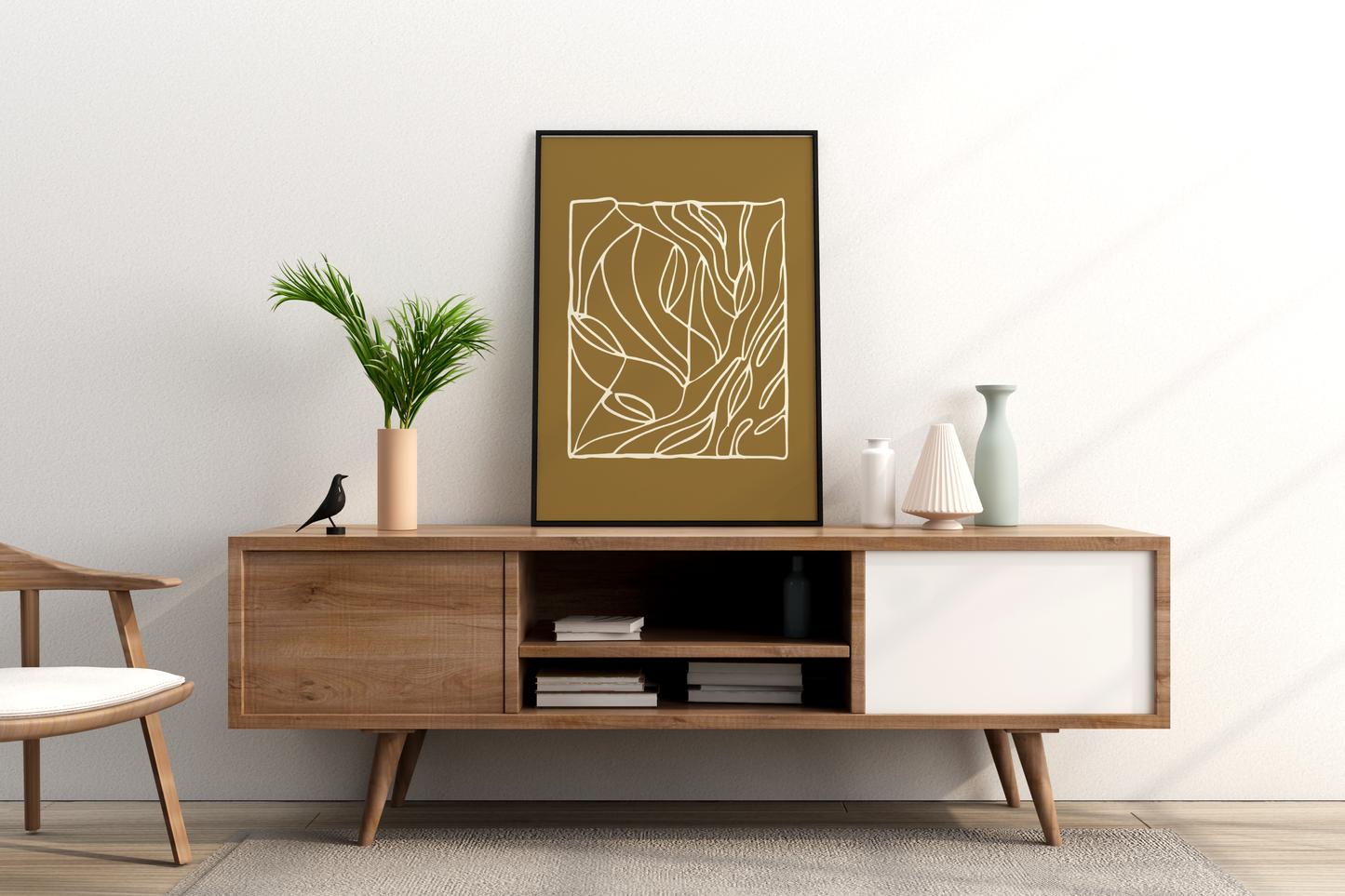 Brown Lines Abstract Line Art Print Print Poster - Pitchers Design