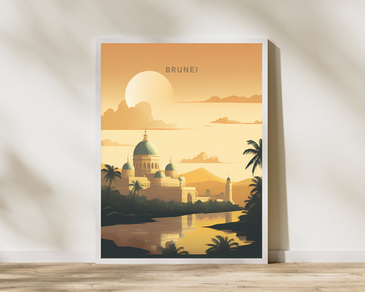 Brunei Omar Ali Saifuddien Mosque Travel Poster Print - Pitchers Design