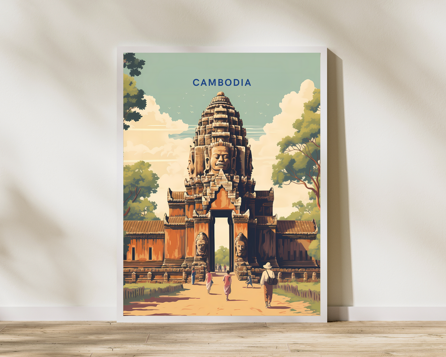Cambodia Gates of Angkor Wat Travel Poster Print - Pitchers Design