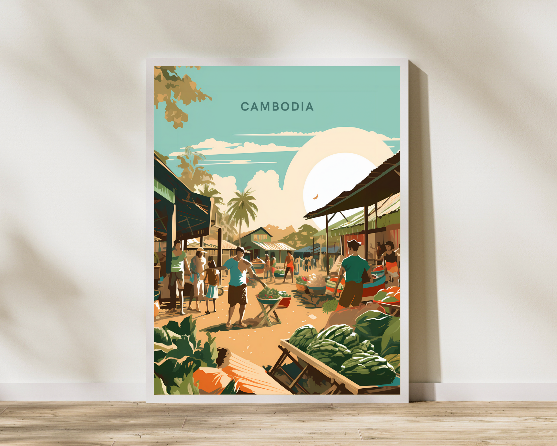 Cambodia Local Market Travel Poster Print - Pitchers Design