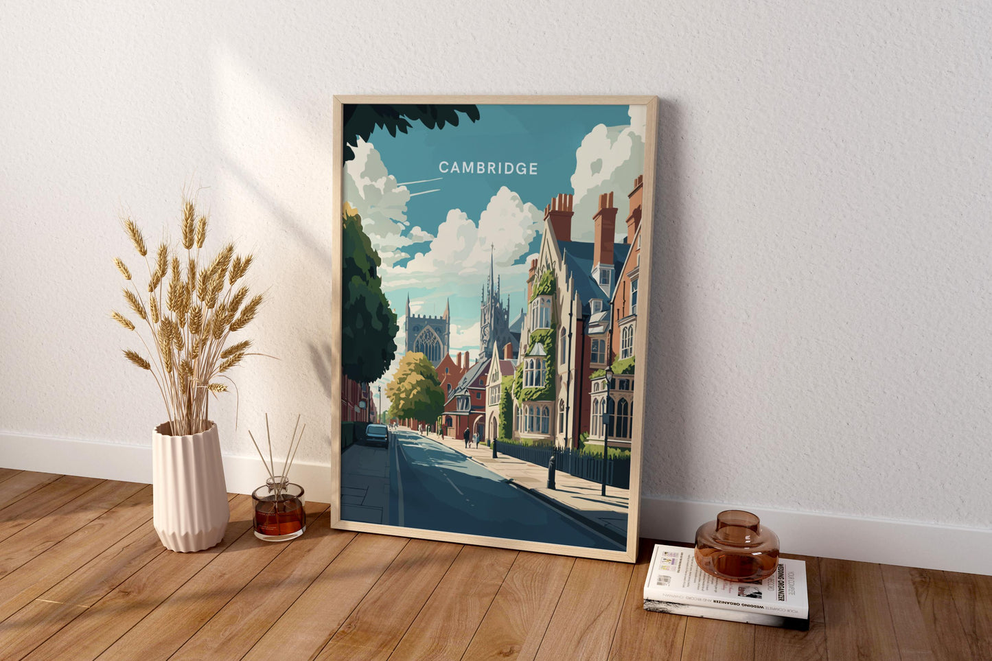 Streets of Cambridge England UK Travel Print Poster - Pitchers Design