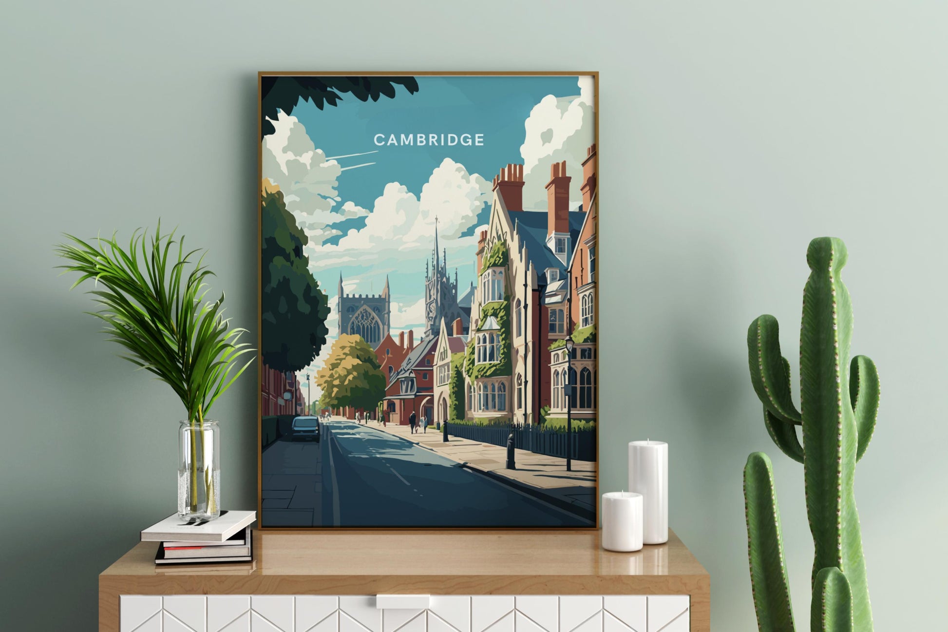 Streets of Cambridge England UK Travel Print Poster - Pitchers Design