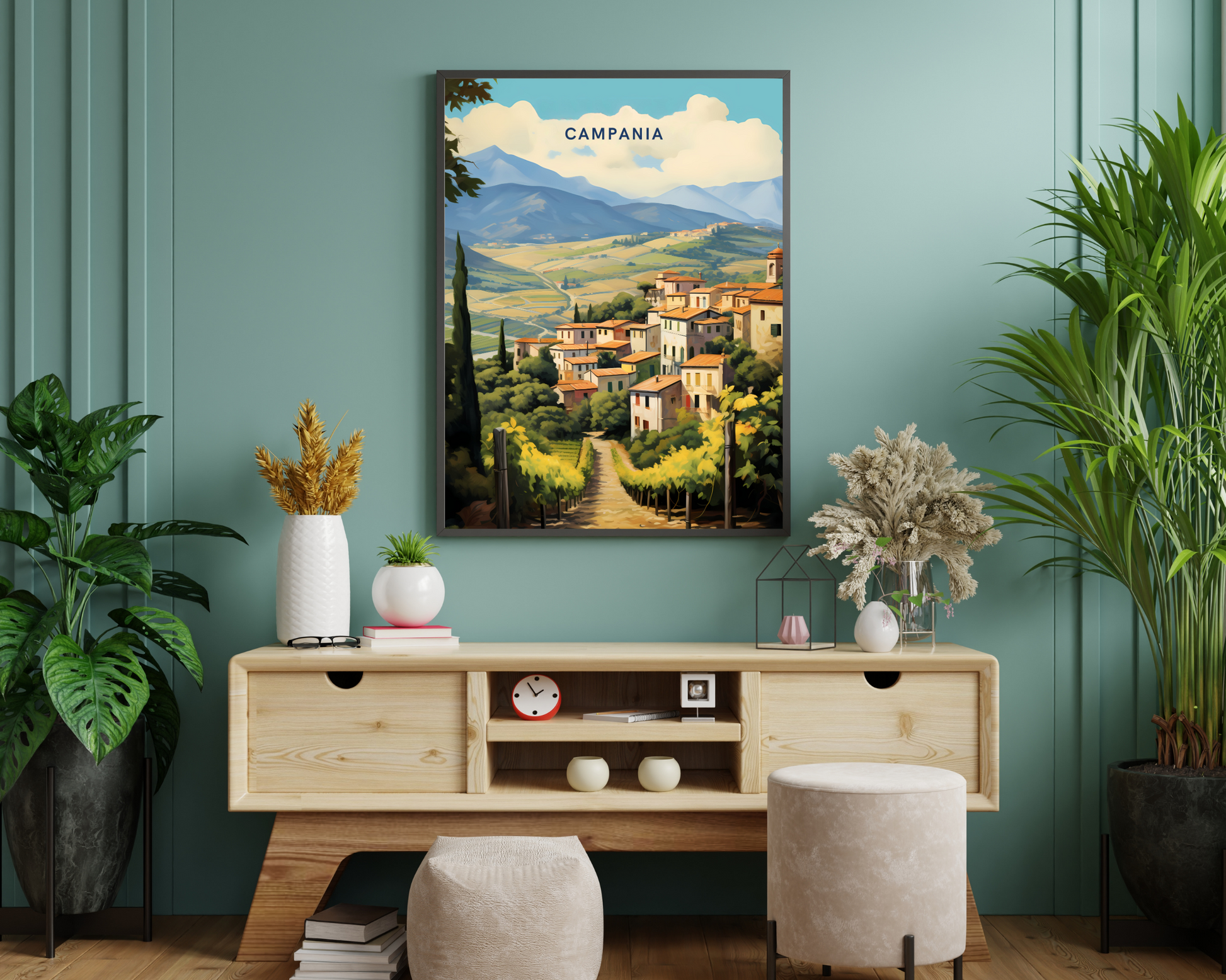 Campania Italy Travel Poster Print - Pitchers Design