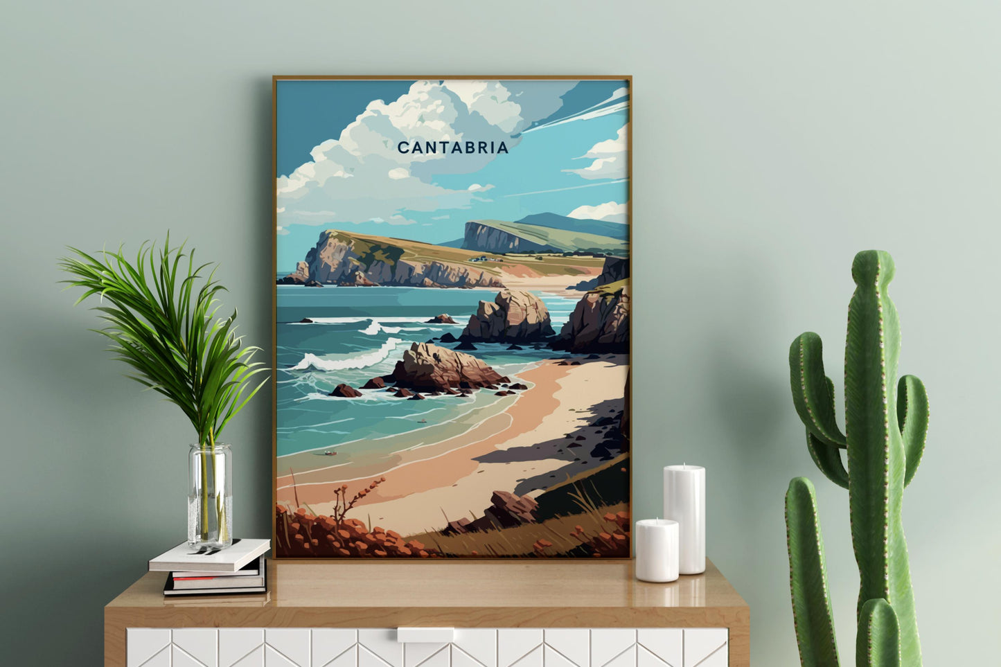 Affiche de voyage imprimée sur la Cantabrie en Espagne