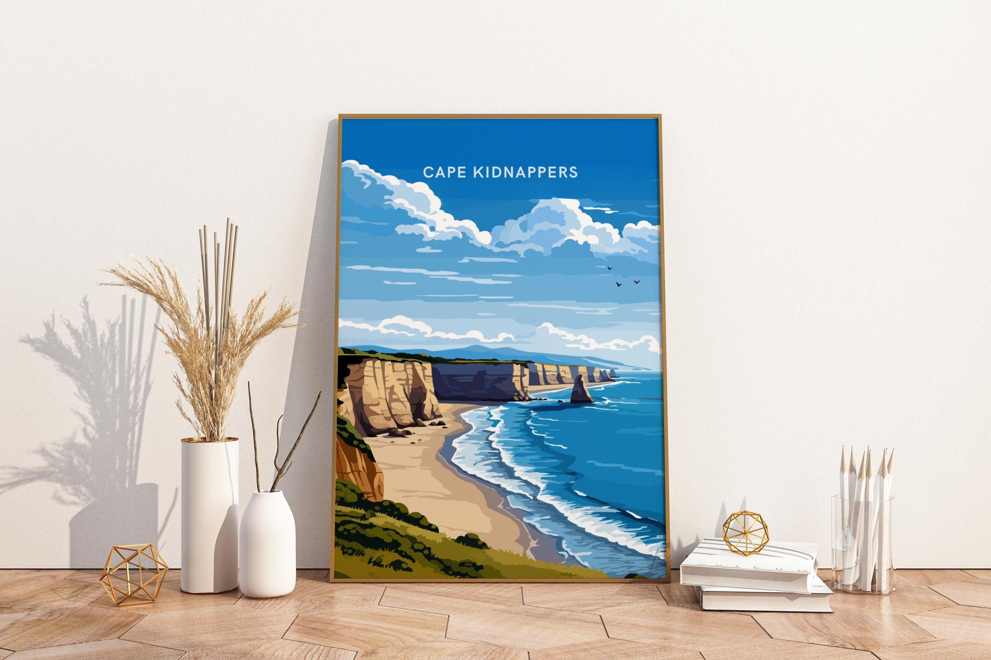 Cape Kidnappers New Zealand Travel Print Poster - Pitchers Design