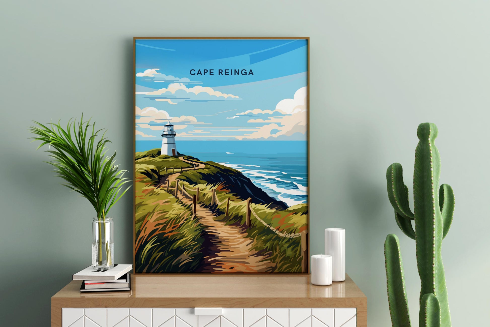 Cape Reinga New Zealand Travel Print Poster - Pitchers Design