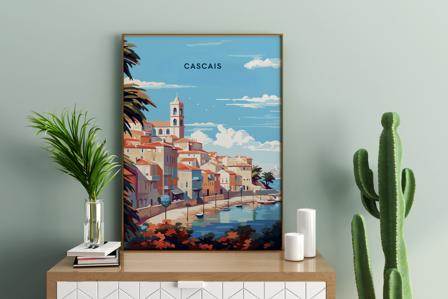 Cartel de impresión de viaje de Cascais Portugal