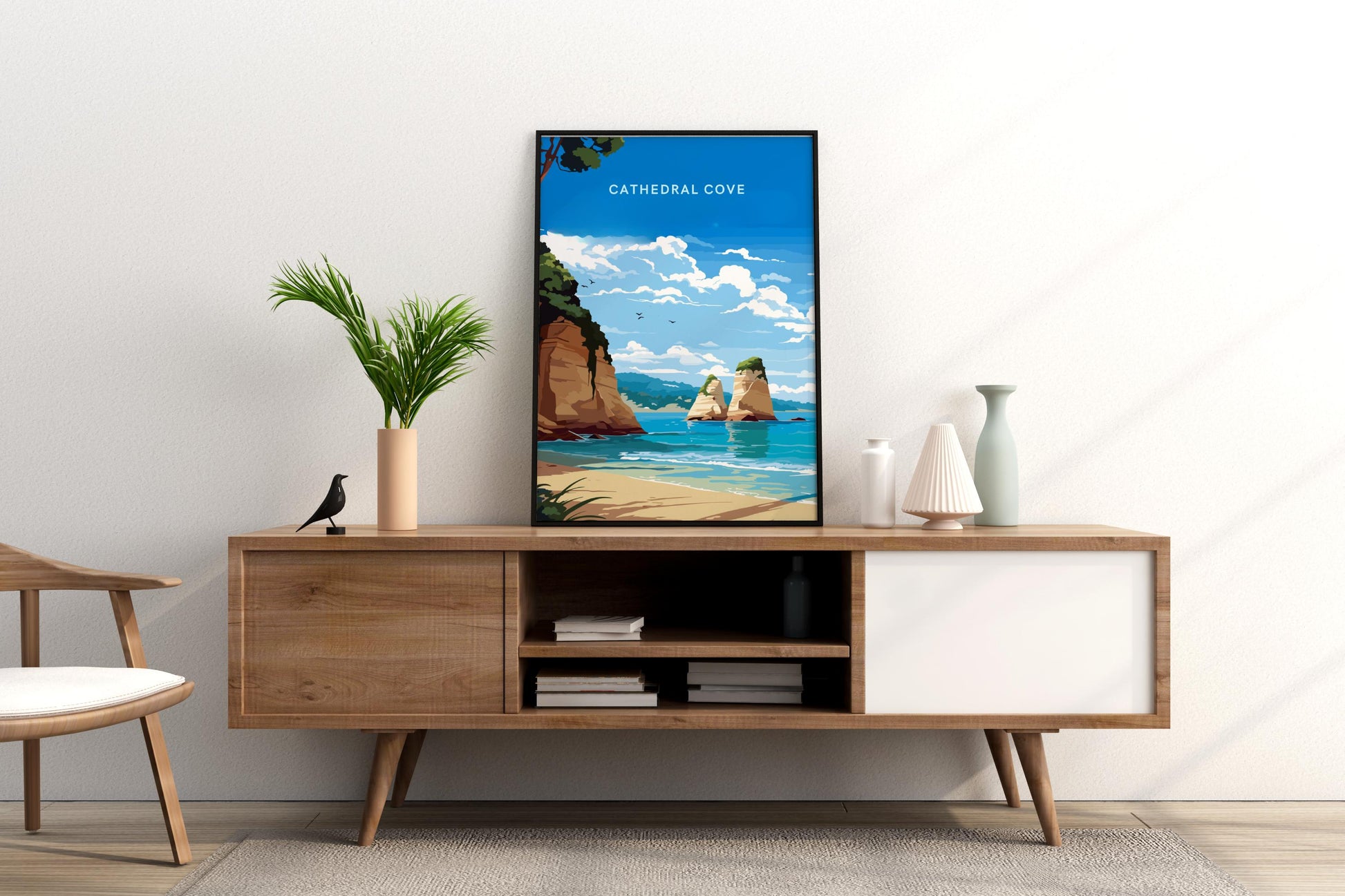 Cathedral Cove Hahei New Zealand Travel Print Poster - Pitchers Design