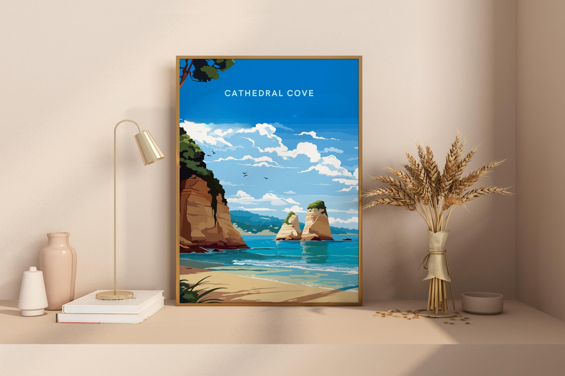 Cathedral Cove Hahei New Zealand Travel Print Poster - Pitchers Design