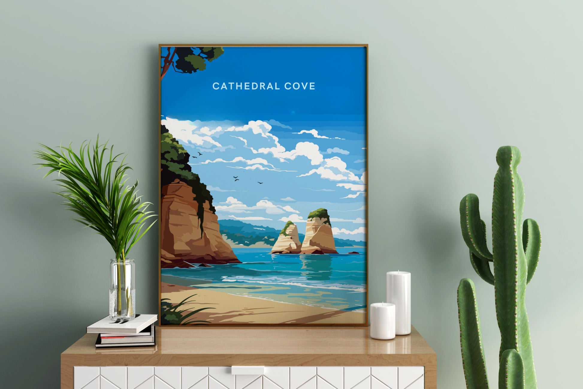 Cathedral Cove Hahei New Zealand Travel Print Poster - Pitchers Design