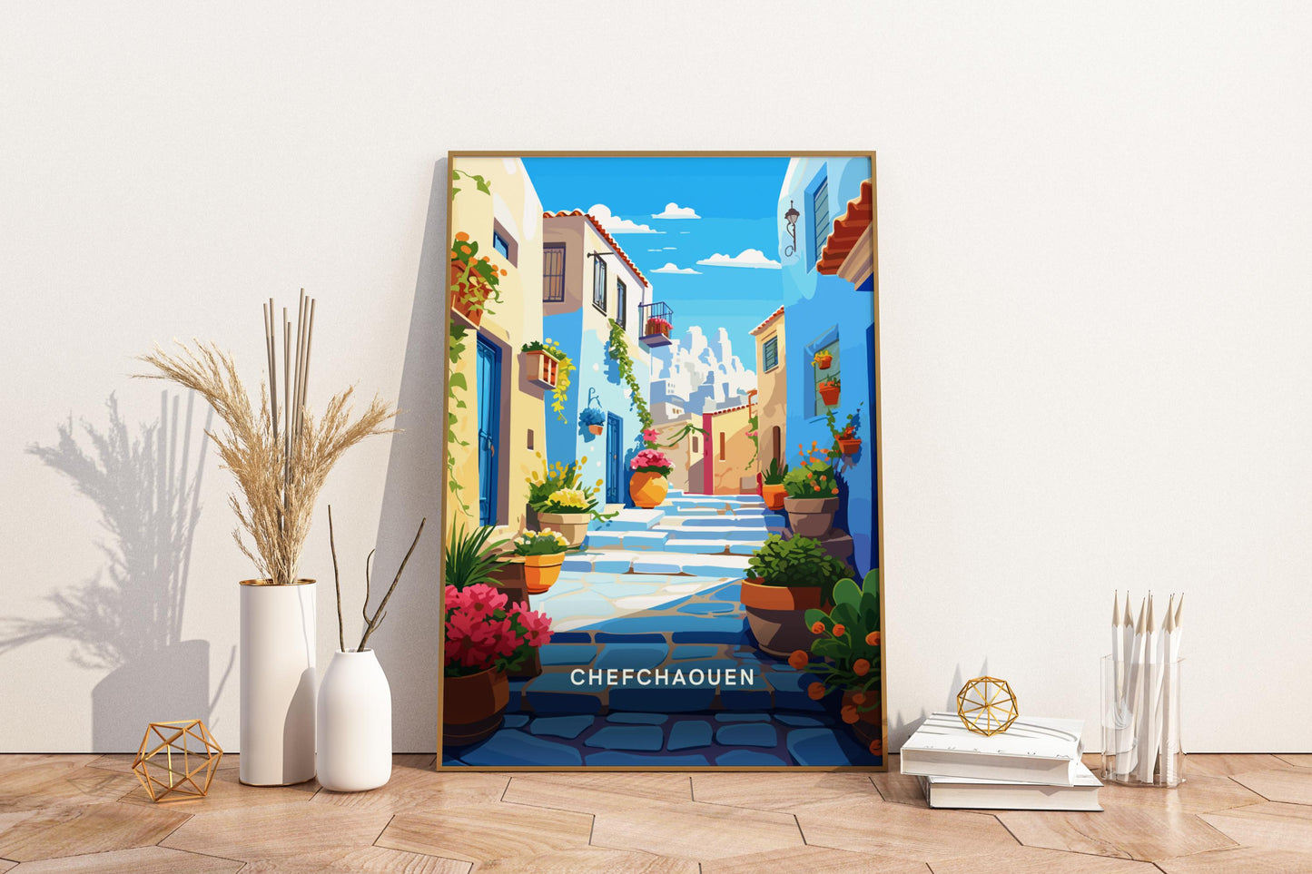 Chefchaouen Blue Streets Morocco Travel Print Poster - Pitchers Design