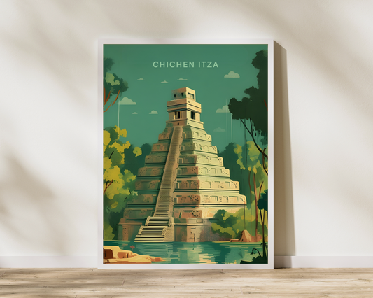 Chichen Itza Mexico Travel Poster Artwork | Wonders of the World Collection | Retro Print | Vintage Artwork | Wall Art Deco - Pitchers Design