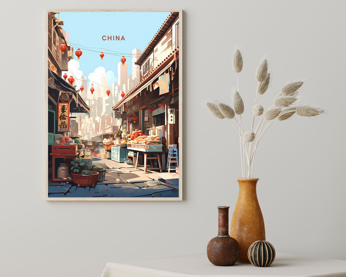 China Local Market Travel Poster Print - Pitchers Design