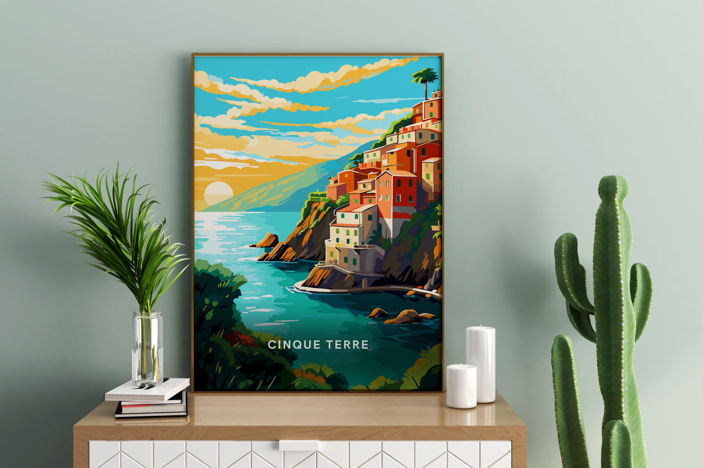 Cinque Terre Sunsets Italy Travel Print Poster - Pitchers Design