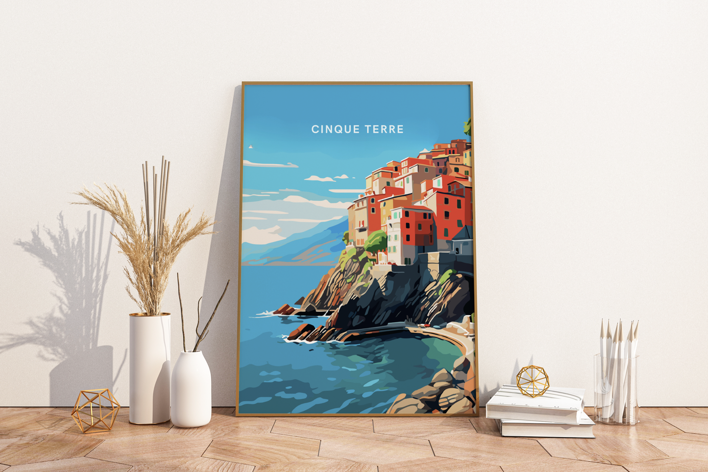 Affiche de voyage imprimée des Cinque Terre en Italie