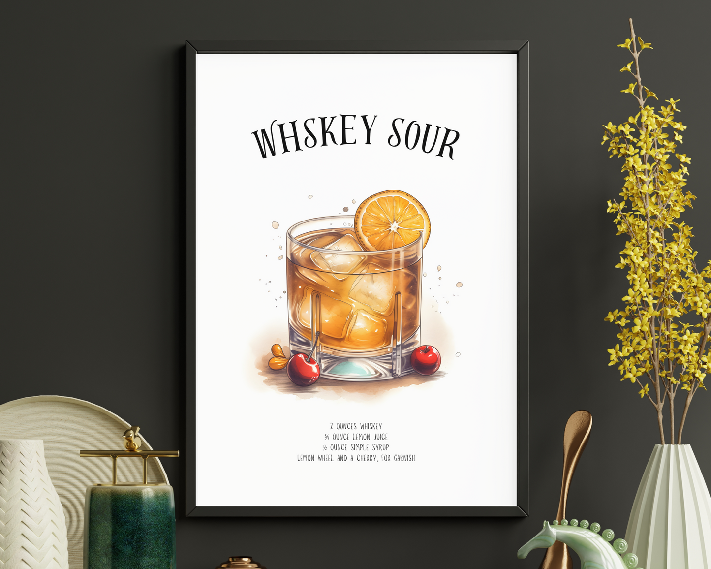 Whiskey Sour Cocktail Poster Print - Pitchers Design