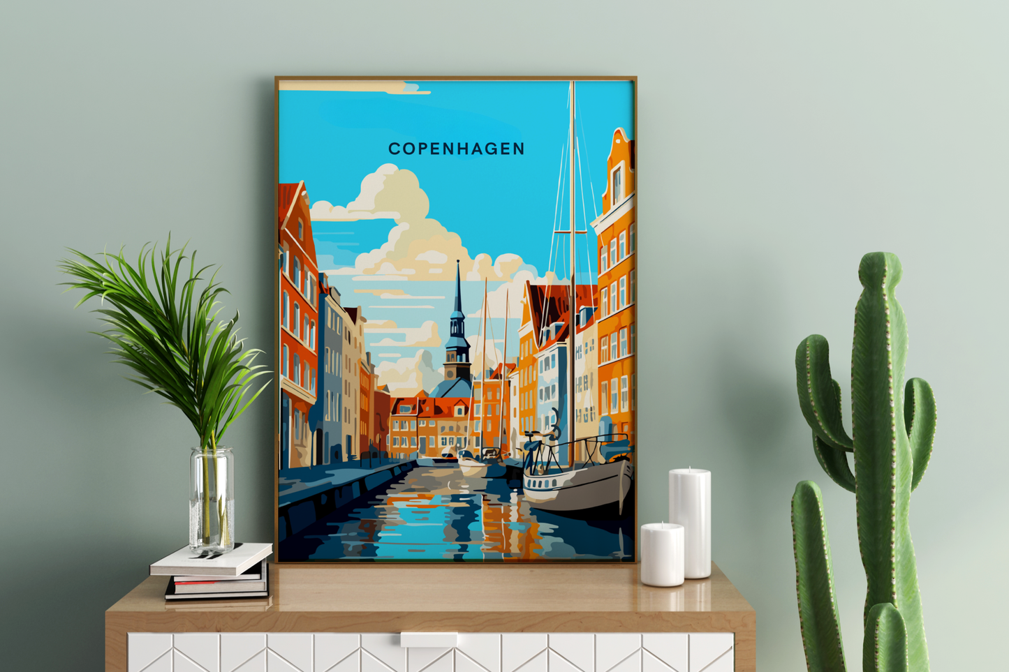 Cartel de impresión de viaje de Copenhague Dinamarca