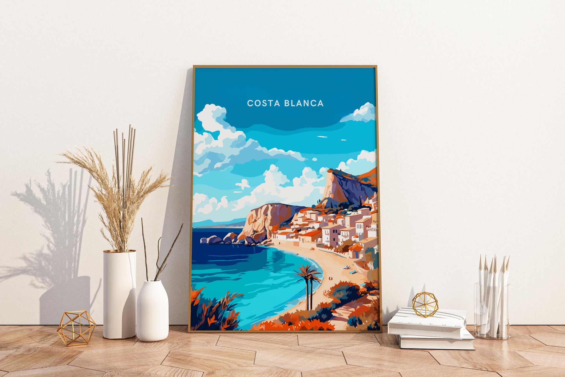 Costa Blanca Downtown Spain Travel Print Poster - Pitchers Design