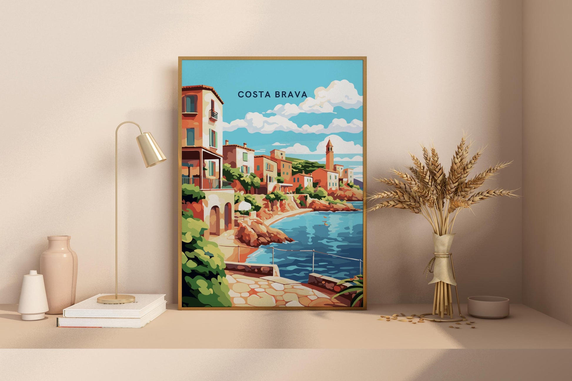 Costa Brava Downtown Spain Travel Print Poster - Pitchers Design