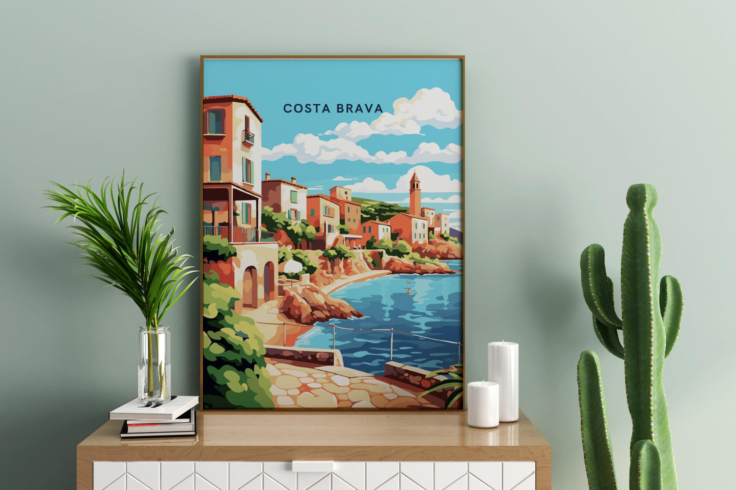 Costa Brava Downtown Spain Travel Print Poster - Pitchers Design