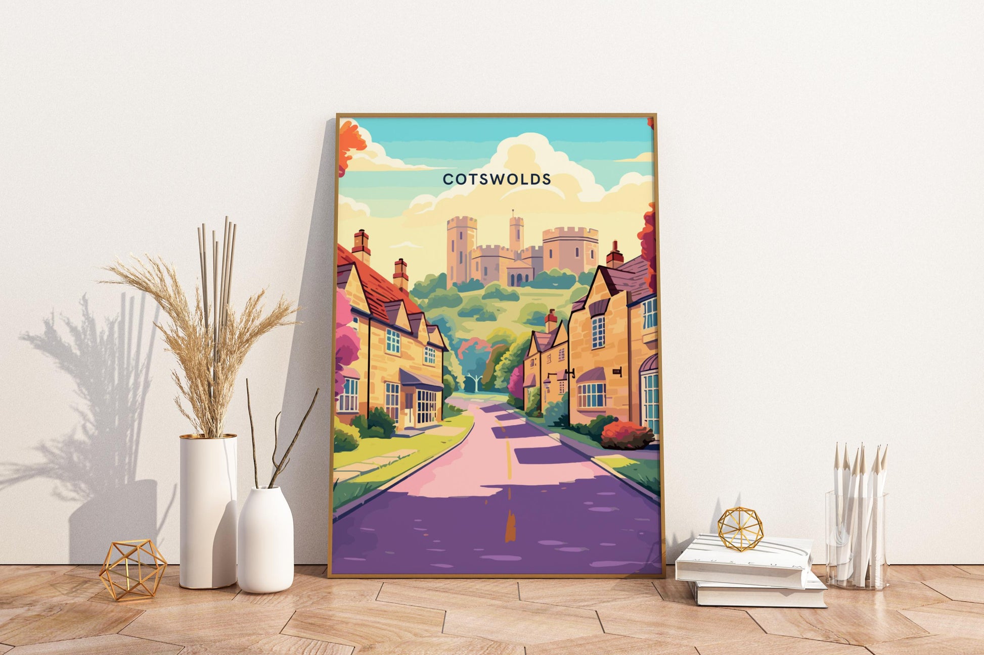 Colourful Cotswolds England UK Travel Print Poster - Pitchers Design