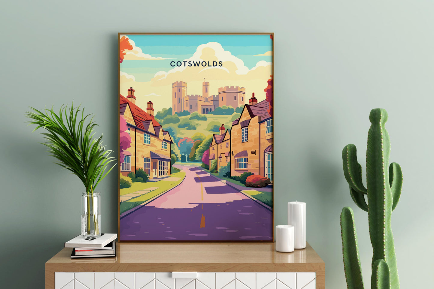 Colourful Cotswolds England UK Travel Print Poster - Pitchers Design