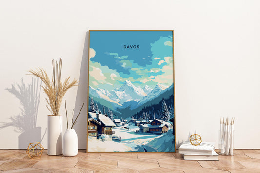 Davos Switzerland Travel Print Poster - Pitchers Design